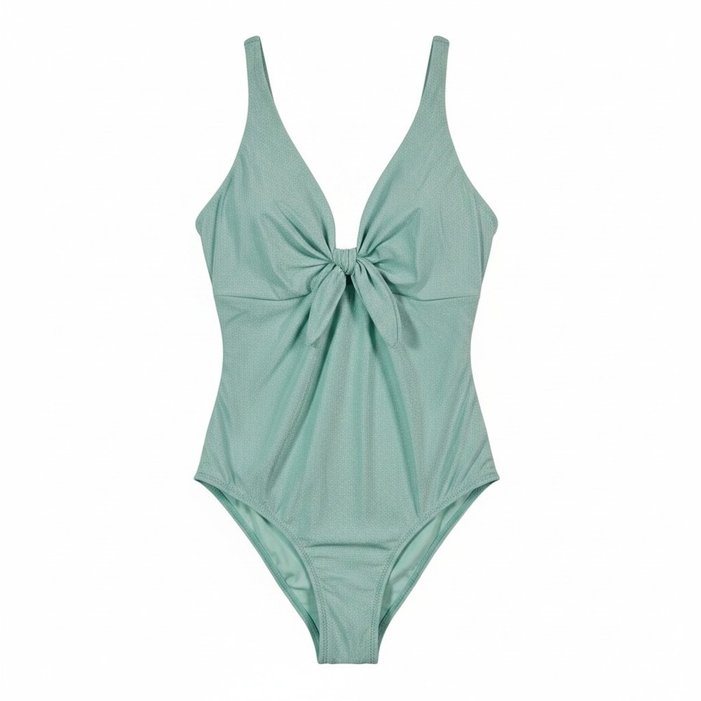 Yitty Shaping Swim Luxe Twist Plunge One Piece Shimmer Mint Turquoise XXL 1X